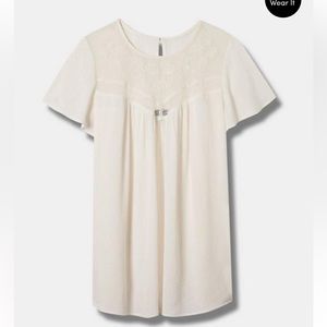 Torrid Crinkle Gauze Flutter Sleeve Lace Mix Top